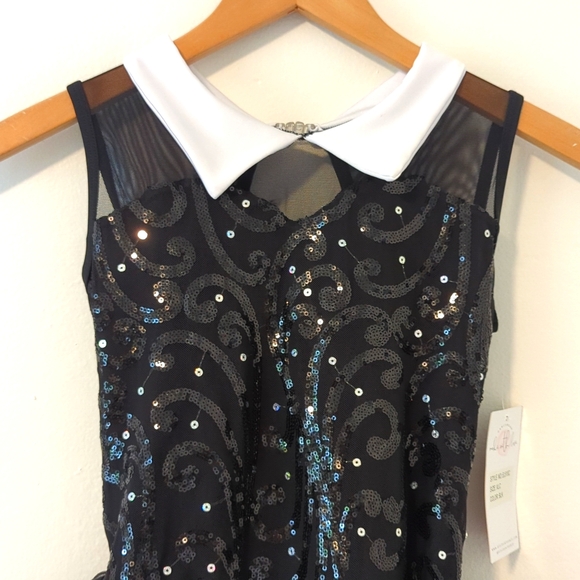 New Elisse Dance Costume Black Tuxedo Sequin Leotard Tulle Skirt Tap Jazz L XL - Picture 2 of 5